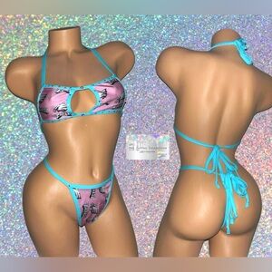 EXOTIC DANCE-WEAR/ STRIPPER WEAR: CUSTOM 2 PIECE SET WITH RHINESTONES